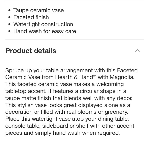 16" Faceted Ceramic Vase Taupe - Hearth & Hand™ with Magnolia - Picture 8 of 13